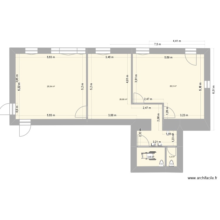 Ecole 2. Plan de 5 pièces et 87 m2