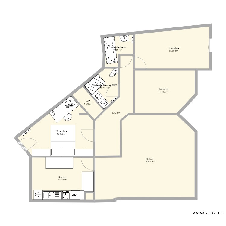 Plan pour Ane. Plan de 9 pièces et 91 m2