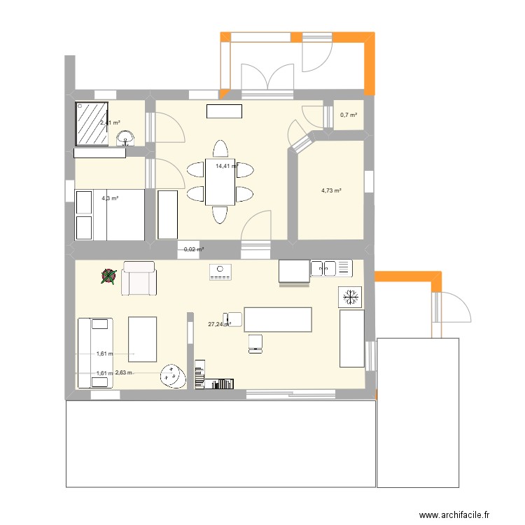 MAISON SASSOU CACHOU. Plan de 7 pièces et 54 m2