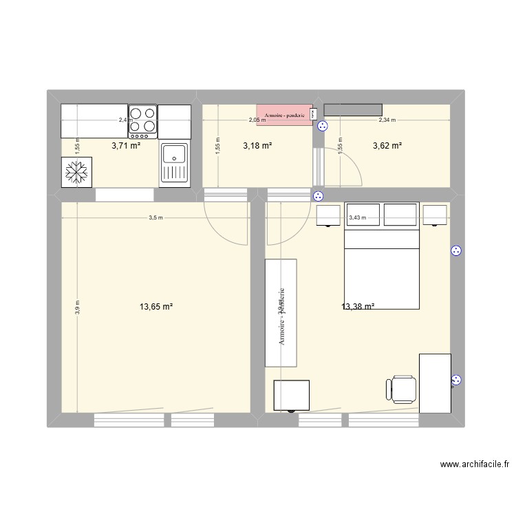 Amandine - chambre. Plan de 5 pièces et 38 m2
