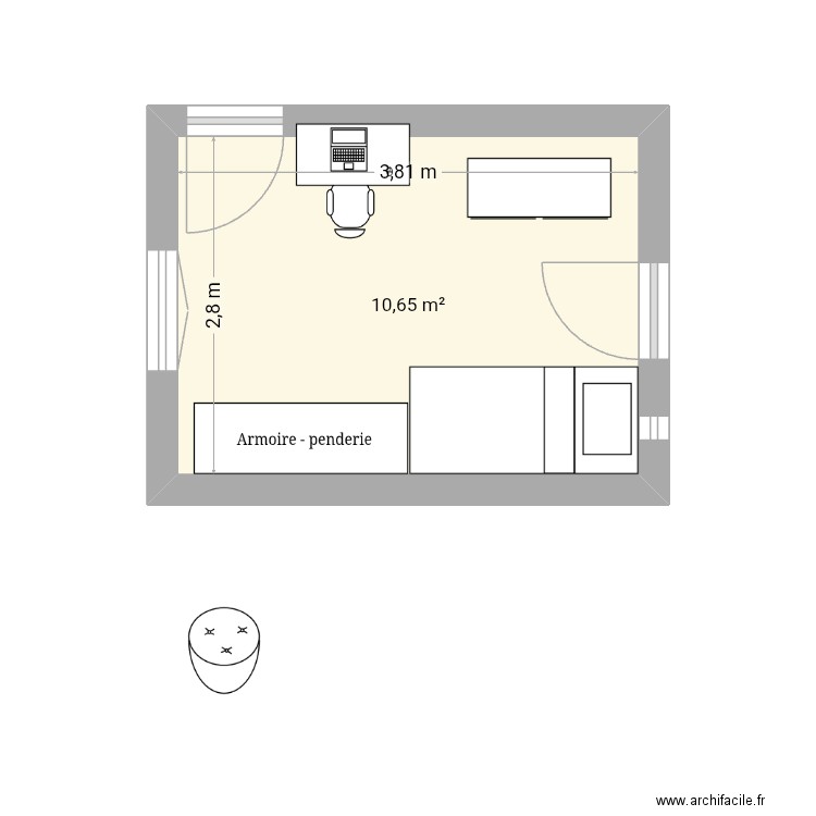 Billie. Plan de 1 pièce et 11 m2