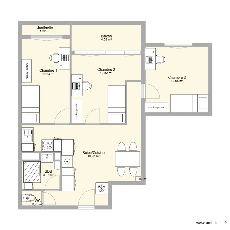 plan5. Plan de 9 pièces et 61 m2