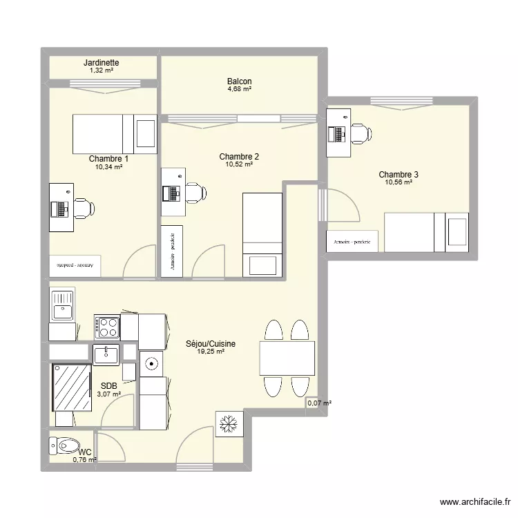 plan5. Plan de 9  et 61 m²