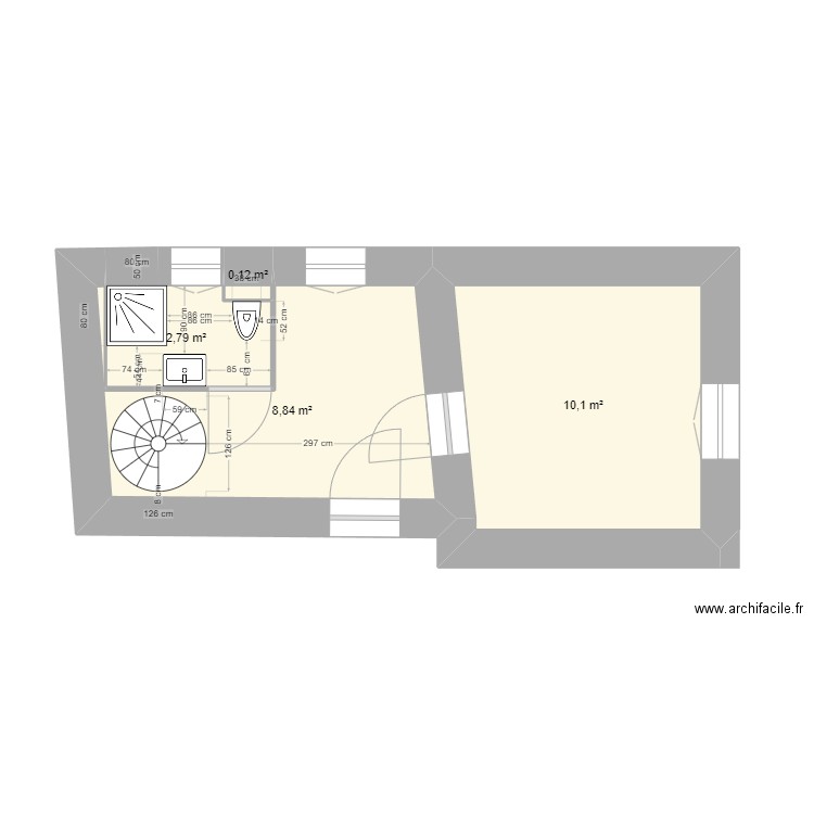 R+1. Plan de 4 pièces et 22 m2