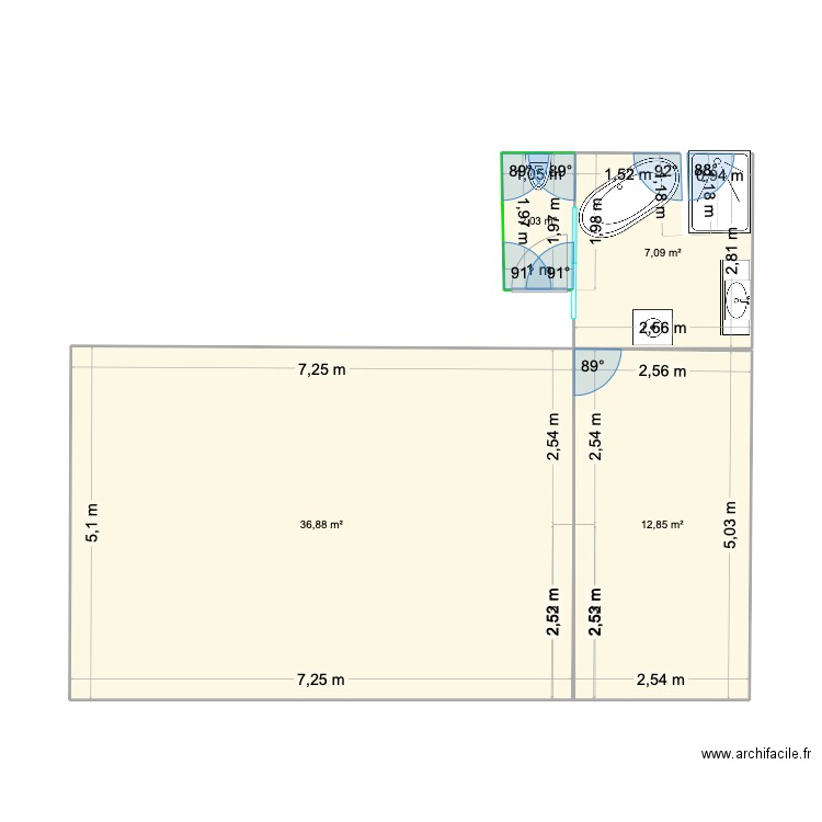 Plan N°2. Plan de 2 pièces et 9 m2