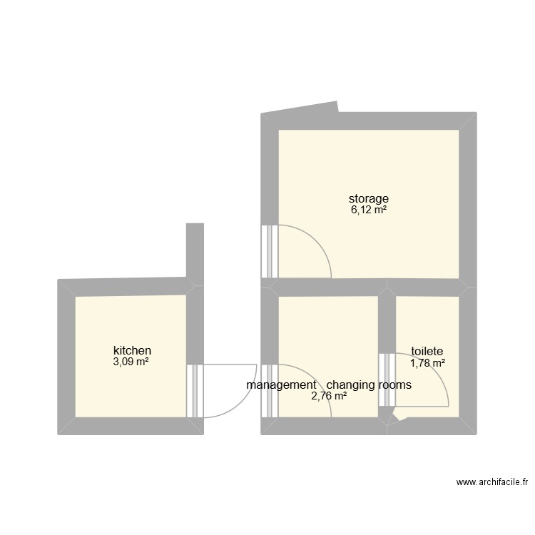 staff changing rooms kitchen   air conditioning plan for the kitchen, changing rooms and store. Plan de 4 pièces et 14 m2