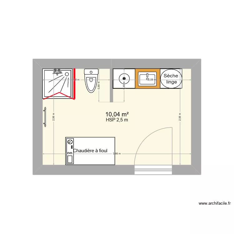 Salle de bain sous sol. Plan de 1 Pièce et 10 m² Salle de bain sous sol. Plan de 1 Pièce et 10 m²