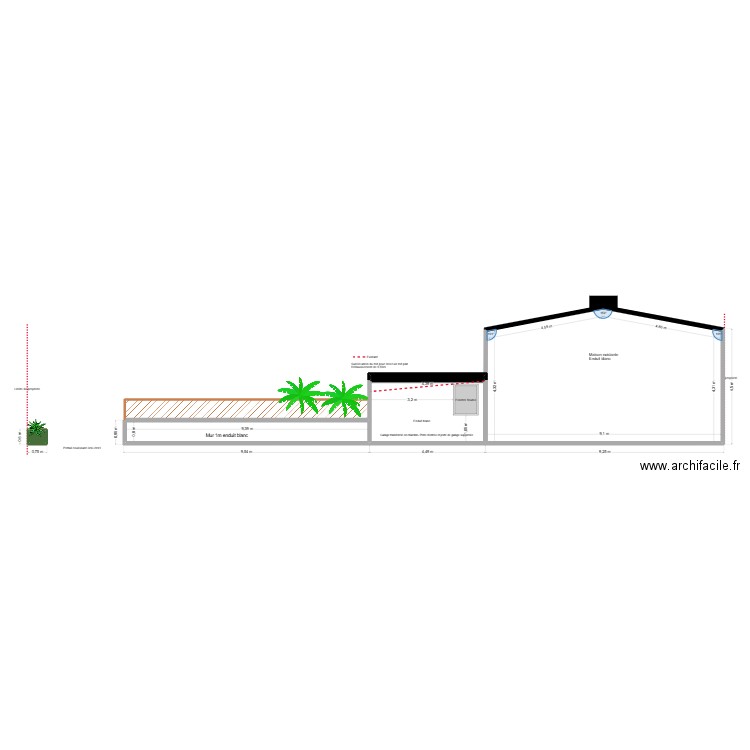 Coupe ouest. Plan de 6 pièces et 69 m2