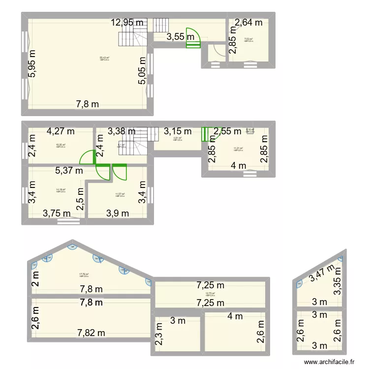 MAISON. Plan de 17  et 207 m²