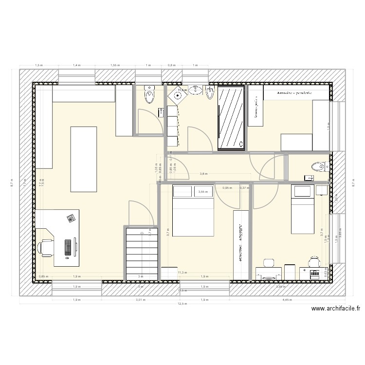 1er etage b. Plan de 1 pièce et 89 m2