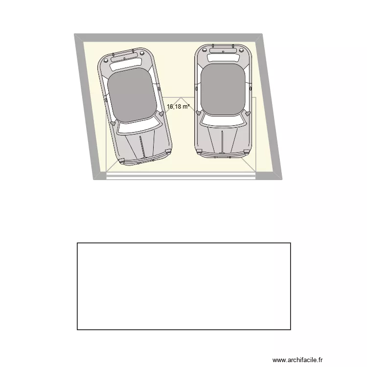garage. Plan de 1  et 16 m²