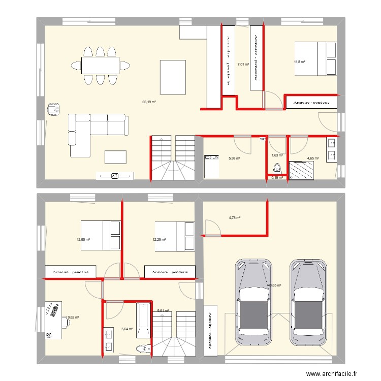 maison avec étage. Plan de 14 pièces et 193 m2