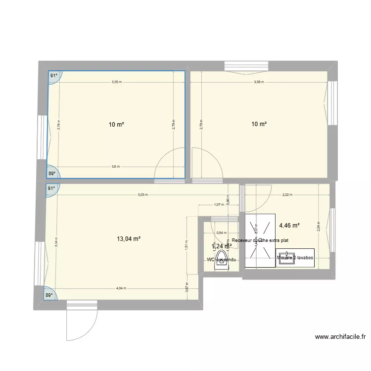 2 chambres 41m2. Plan de 