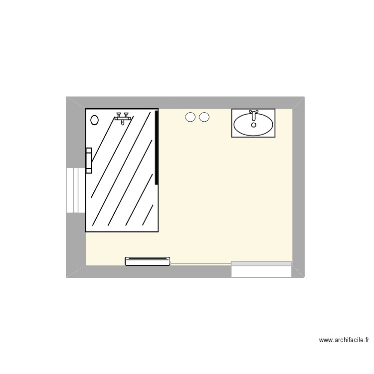 Schéma salle de bain réaménagée porte coulissante. Plan de 1 pièce et 6 m2