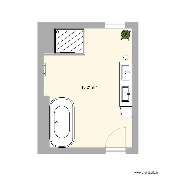 SDB. Plan de 1 pièce et 16 m2