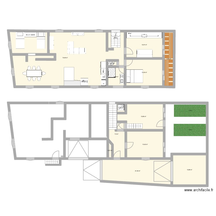 etage 1 et 2 modif. Plan de 13 pièces et 184 m2
