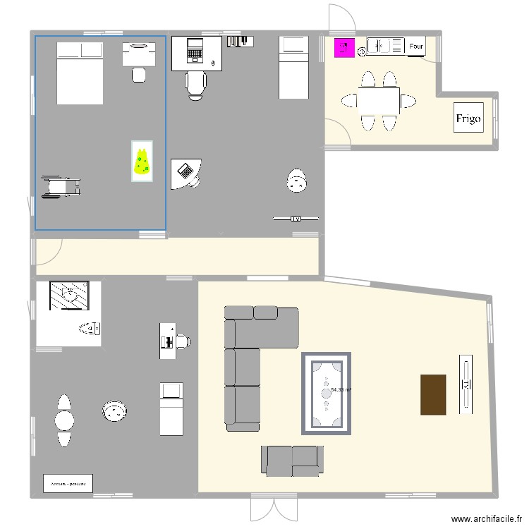 plan de 3 chambres salon avec salle à manger et cuisine . Plan de 7 pièces et 156 m2