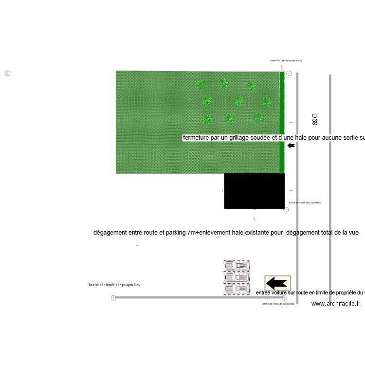 plan de masse avec borne. Plan de 1 pièce et 15 m2