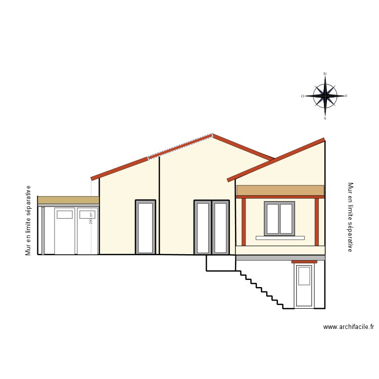 Plan de facade avant projet GUARIN. Plan de 5 pièces et 20 m2