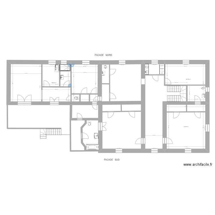 SAINT SALVY  1° E. Plan de 3 pièces et 110 m2