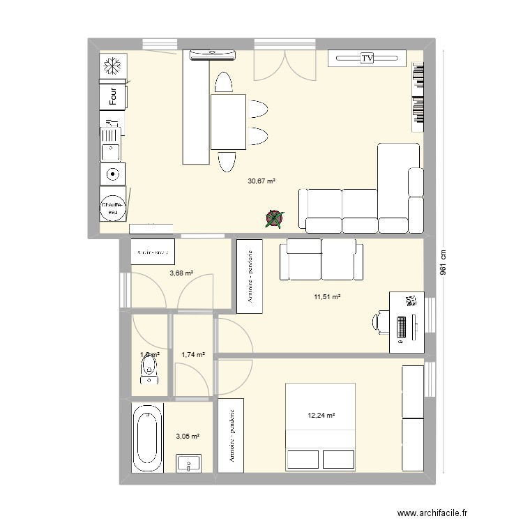 Passage paul valery. Plan de 7 pièces et 64 m2