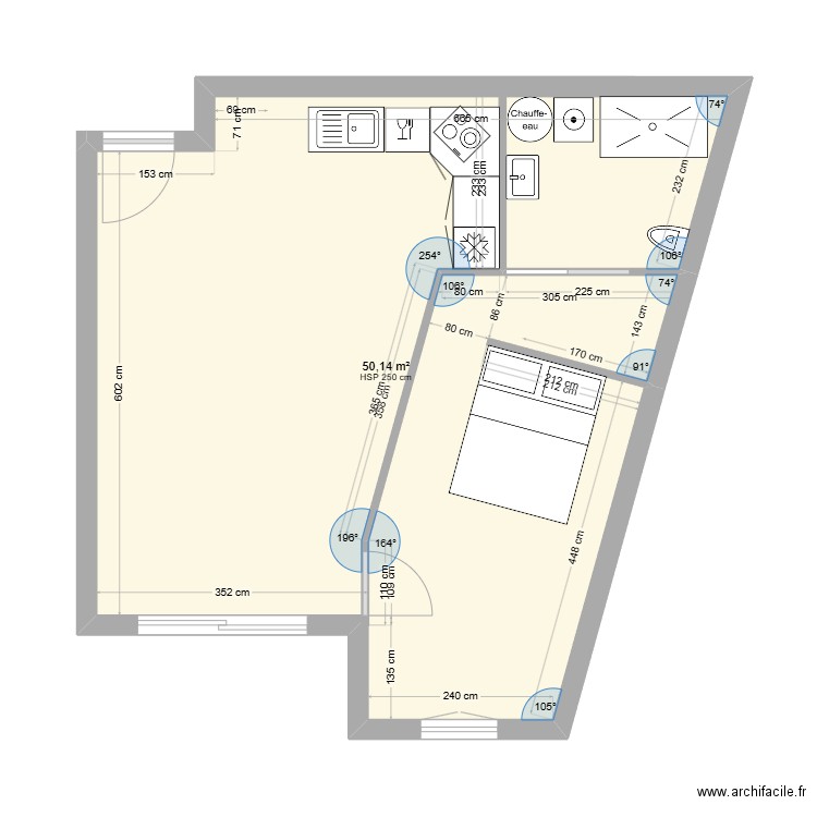Carnot 2. Plan de 1 pièce et 50 m2