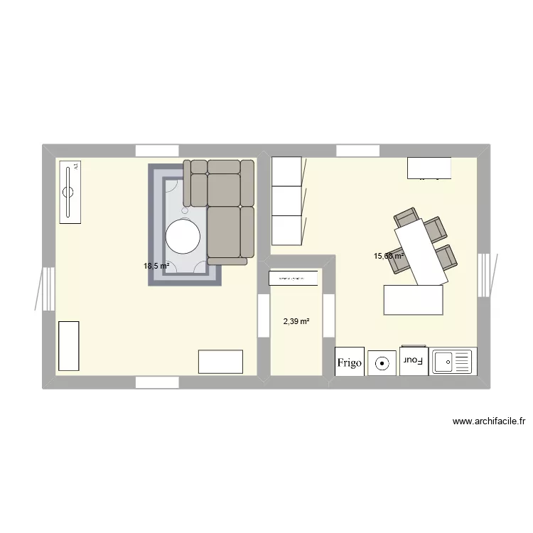 cuisine 1. Plan de 3  et 37 m²