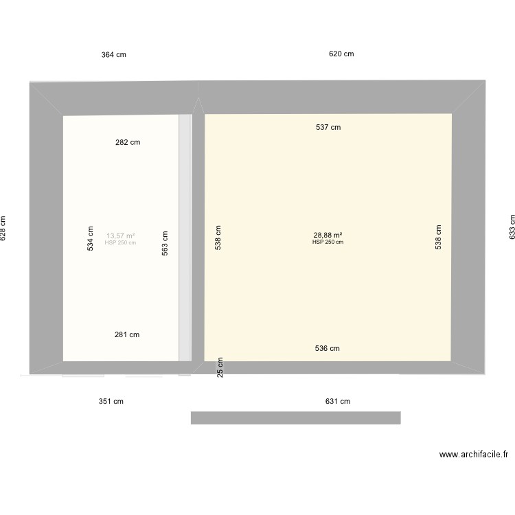 Hugo porche/etage. Plan de 2 pièces et 42 m2