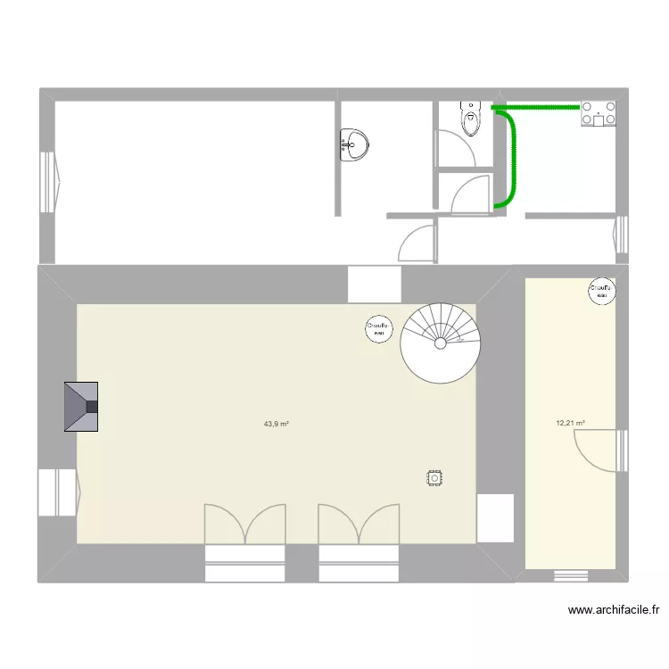 evacution artyshpow. Plan de 2  et 56 m²