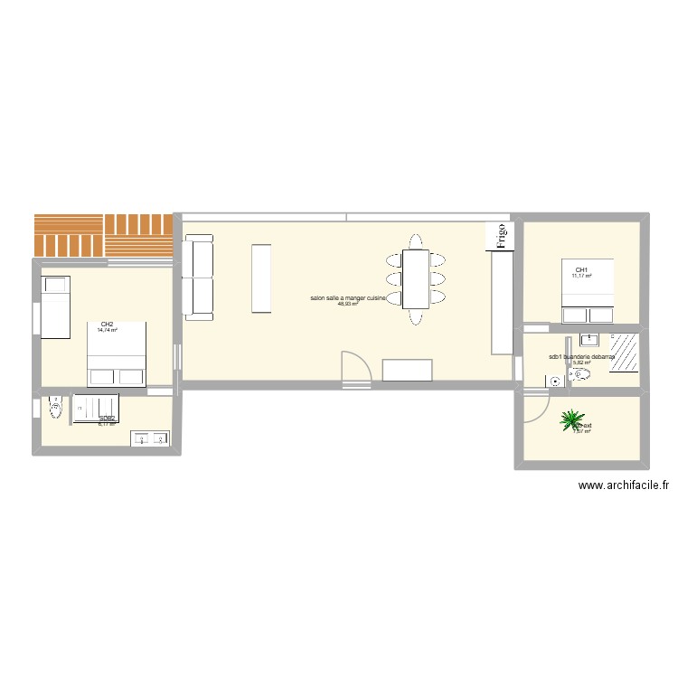 paopao. Plan de 6 pièces et 94 m2