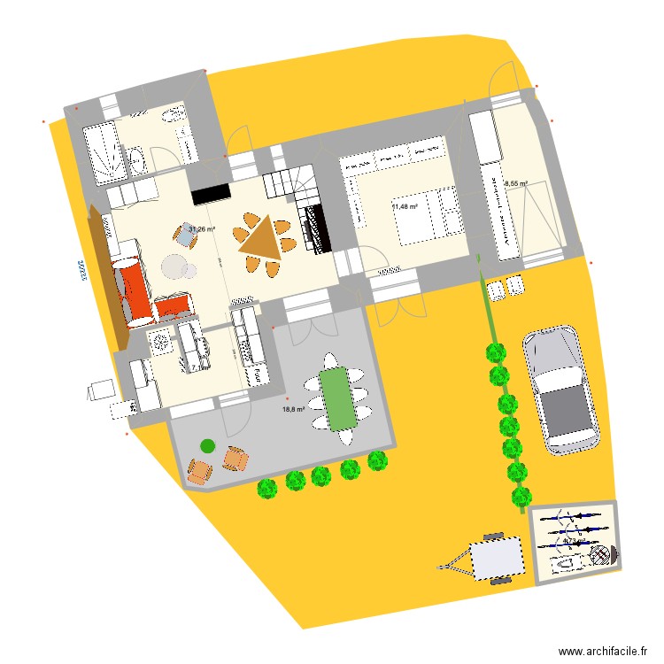 PRIEUX plan intérieur RDC 2209. Plan de 6 pièces et 82 m2