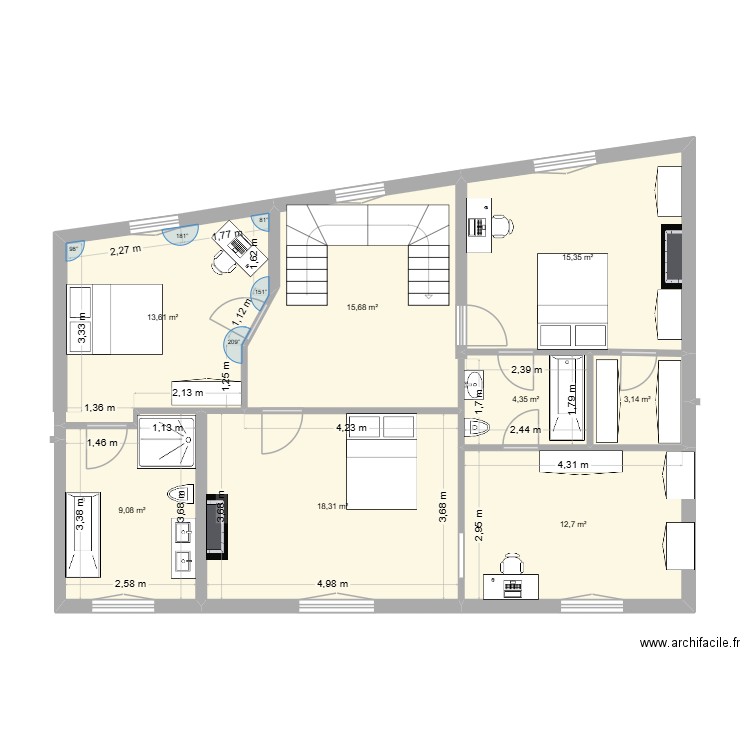 DH - plan Dulud 2eme etage 24-10-25. Plan de 8 pièces et 92 m2