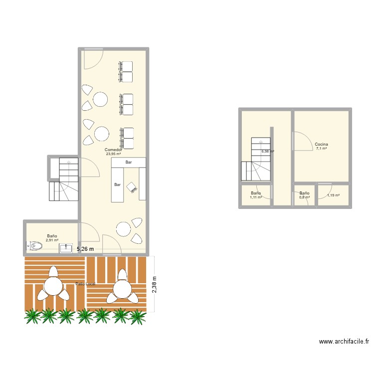 PP Gastronomico. Plan de 7 pièces et 44 m2