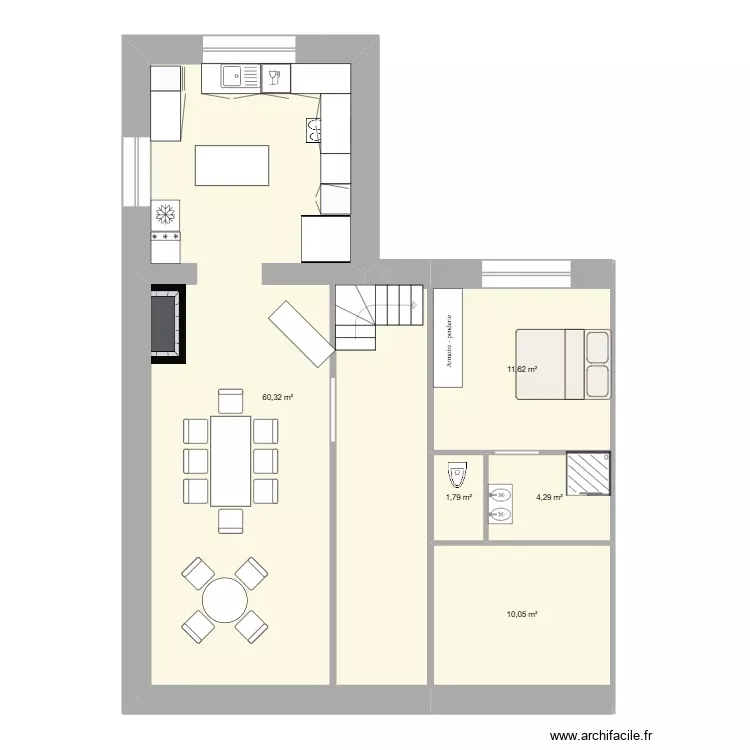 rdc. Plan de 5 Pièces et 88 m²