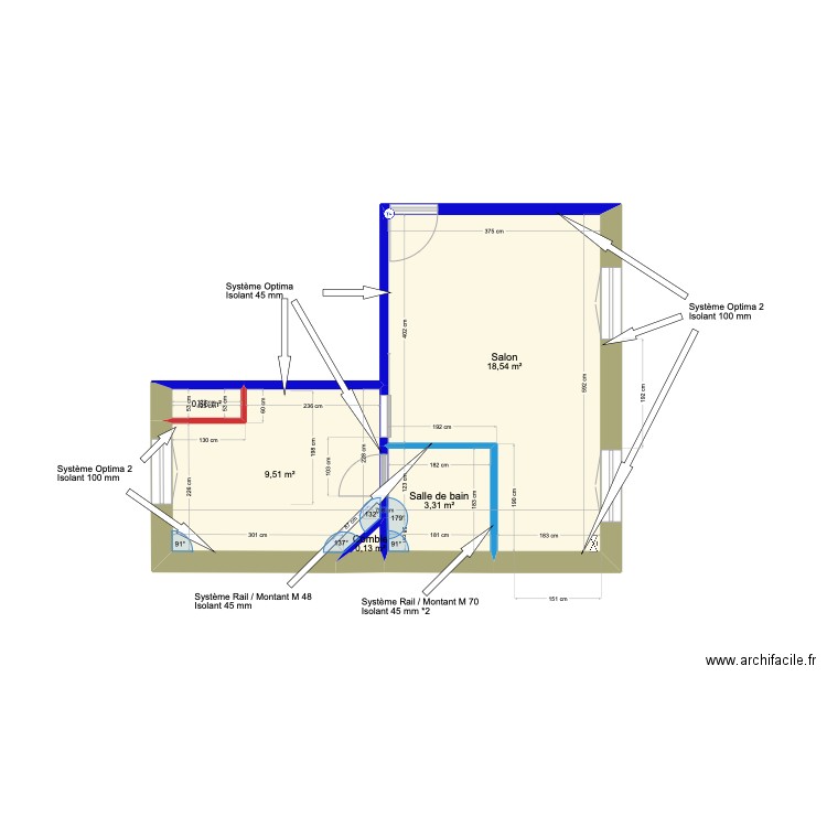 Louis Pasteur 2 Placo + isolant. Plan de 5 pièces et 32 m2