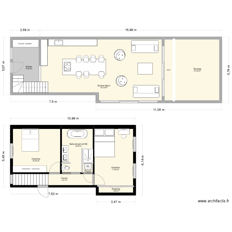 rdj 4M5. Plan de 10 pièces et 142 m2