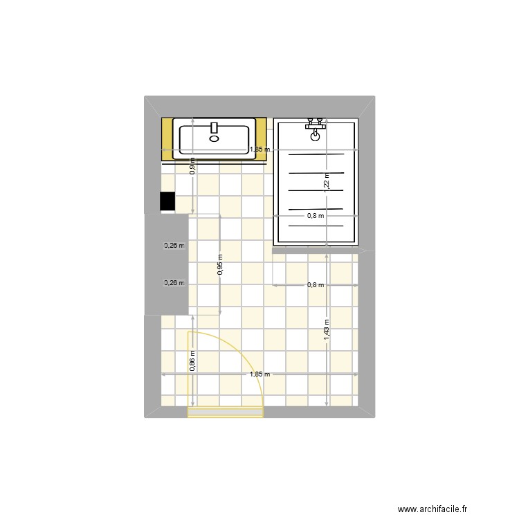 SdB Martine. Plan de 1 pièce et 5 m2