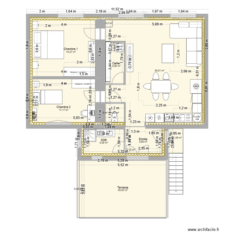basse goulaine v1 aménagement. Plan de 16 pièces et 95 m2