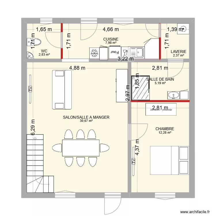 MAISON JUSTIN sans mur. Plan de 6 et 61 m² MAISON JUSTIN sans mur. Plan de 6 et 61 m²