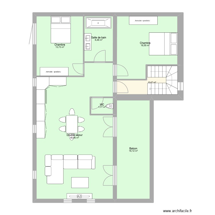 CRAPONNE DERNIER ETAGE. Plan de 7 pièces et 107 m2