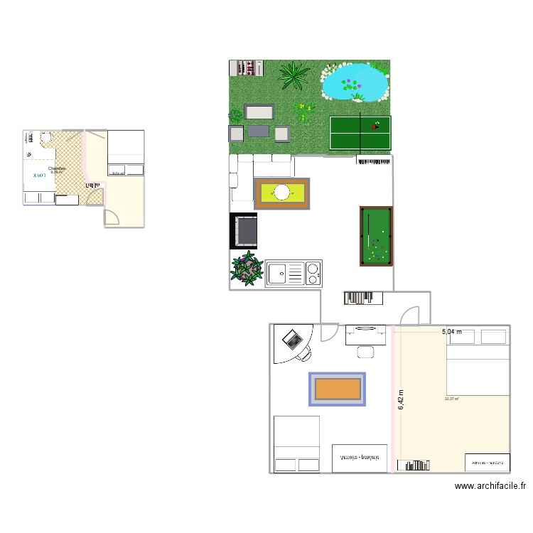 Debut Chambre izia. Plan de 3 pièces et 51 m2