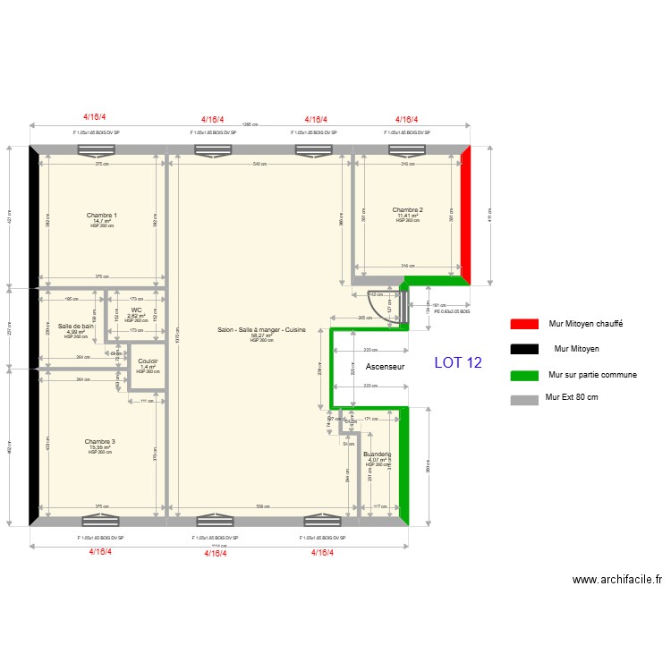 ML25009637 Appartement 2ème étage gauche Lot 12. Plan de 8 pièces et 113 m2