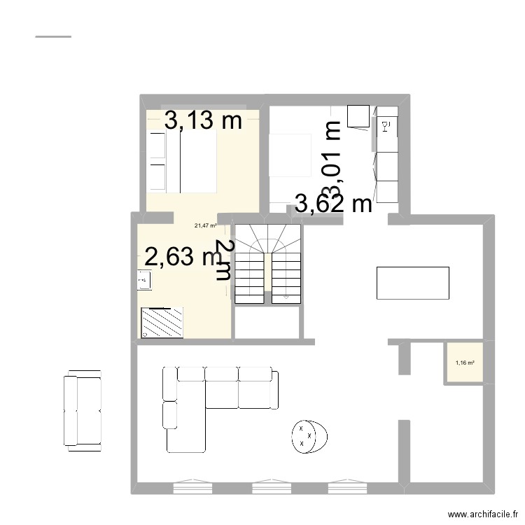 lagny ext dans bibio. Plan de 2 pièces et 23 m2