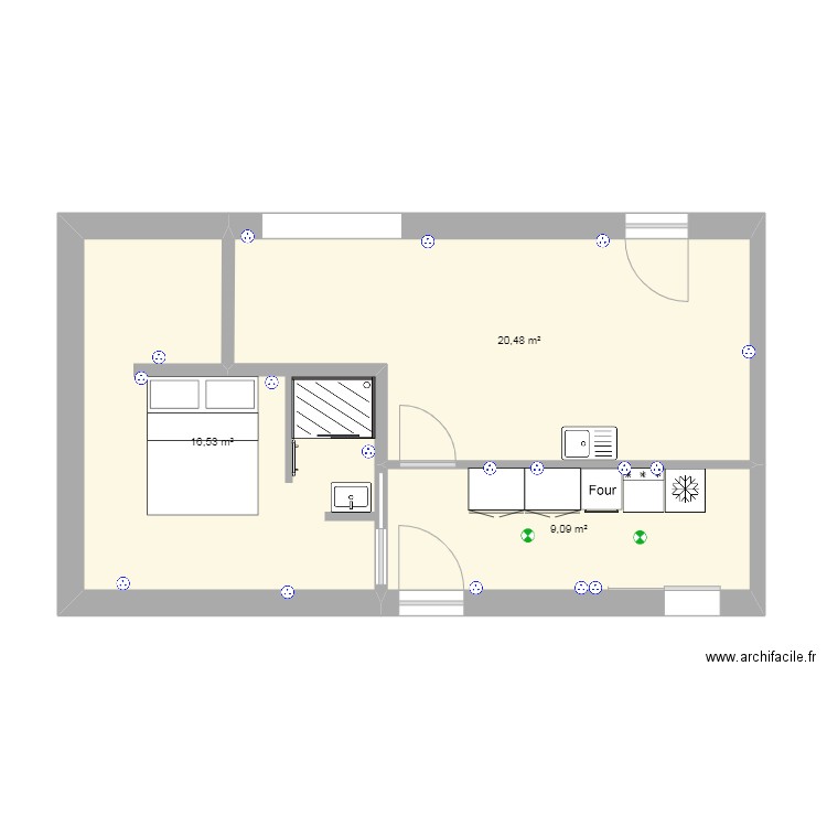 Agrandissement. Plan de 3 pièces et 46 m2
