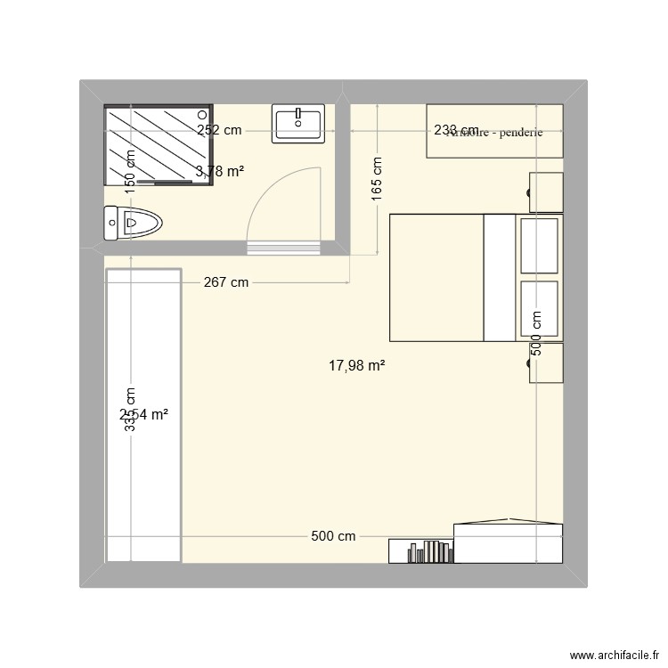 le haut 1. Plan de 3 pièces et 27 m2