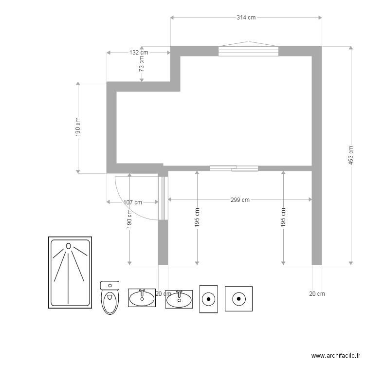 SdB RdC_v4. Plan de 1 pièce et 8 m2