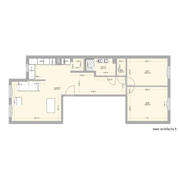 R4 PROJET. Plan de 6 pièces et 72 m2