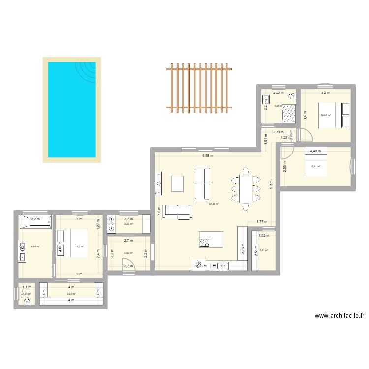 Maison 1 - 120M². Plan de 11 pièces et 122 m2