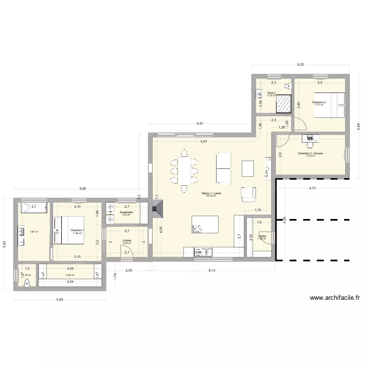 Maison 1 - 120M&sup2;. Plan de 11  et 126 m²