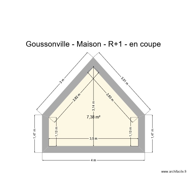 Goussonville - Maison  R+1 - en coupe. Plan de 1 pièce et 7 m2
